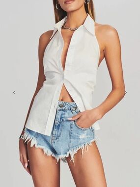 SER.O.YA White Halter Button-Front Top